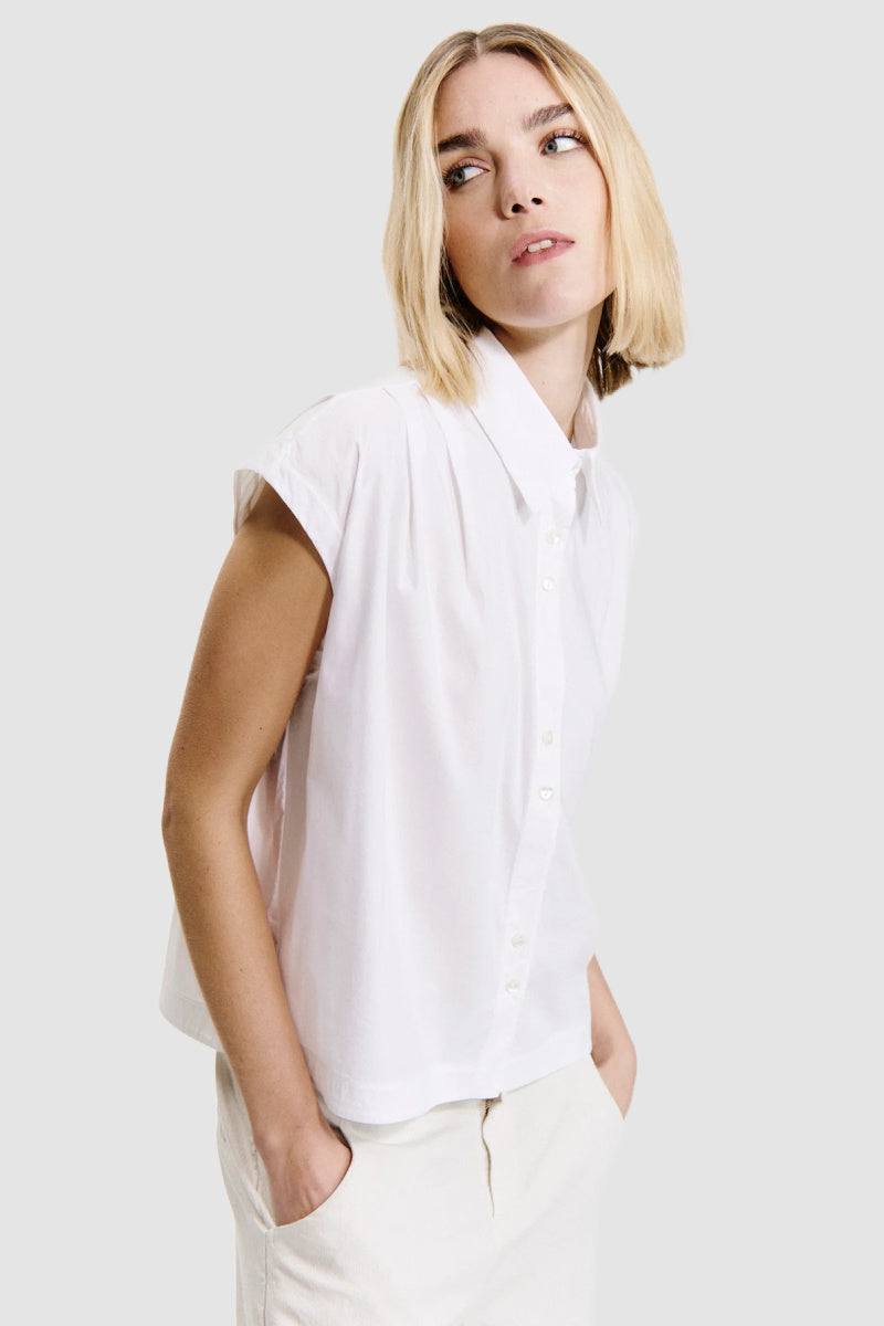 Transit - Cap Sleeeve Shirt in Stretch Cotton - WHITE