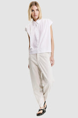 Transit - Cap Sleeeve Shirt in Stretch Cotton - WHITE