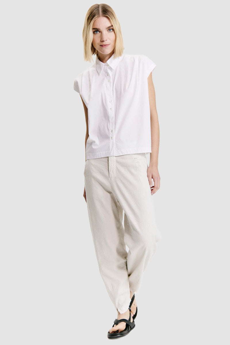 Transit - Cap Sleeeve Shirt in Stretch Cotton - WHITE