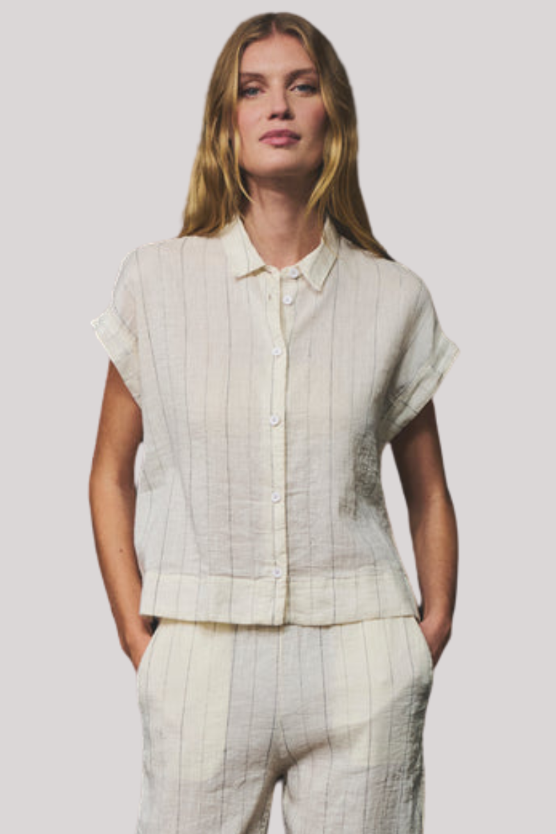Transit - Pinstripe Dropped Shoulder Shirt - MILK
