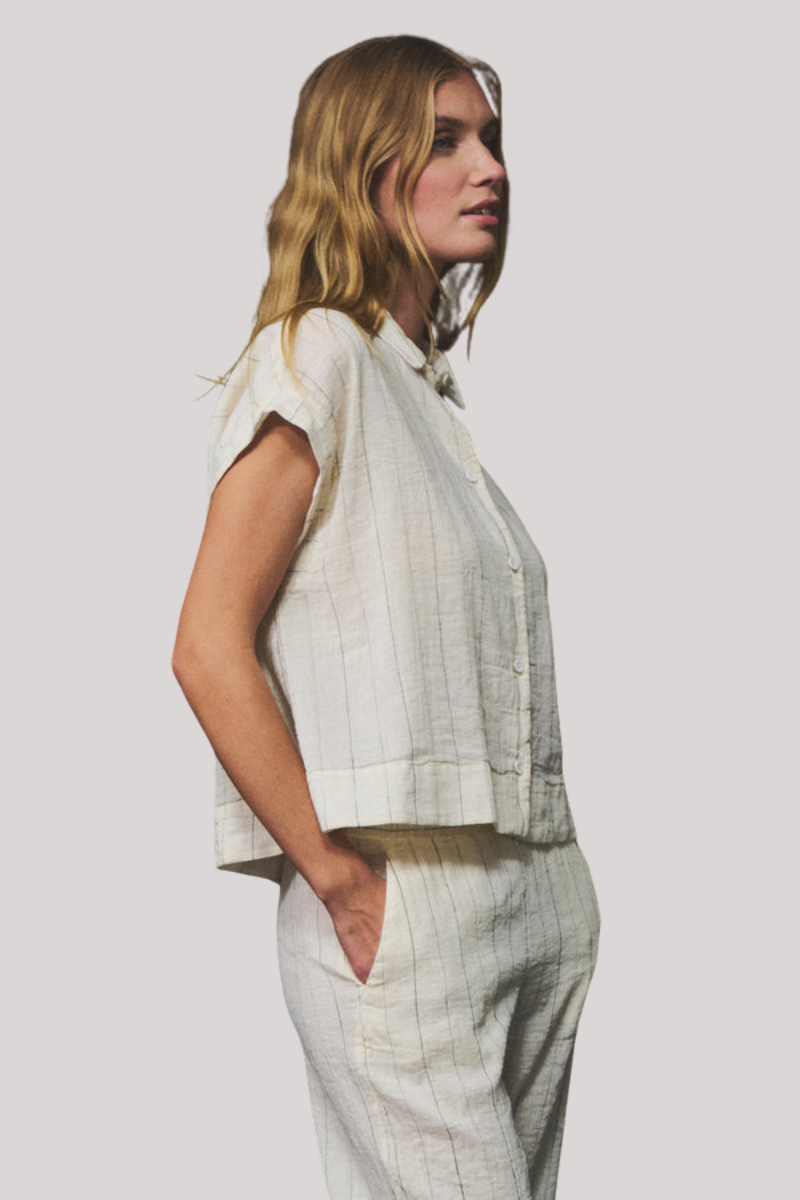 Transit - Pinstripe Dropped Shoulder Shirt - MILK
