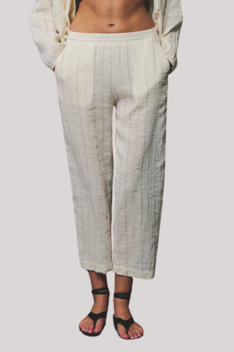 Transit - Relaxed Fit Pinstripe Trousers - MILK