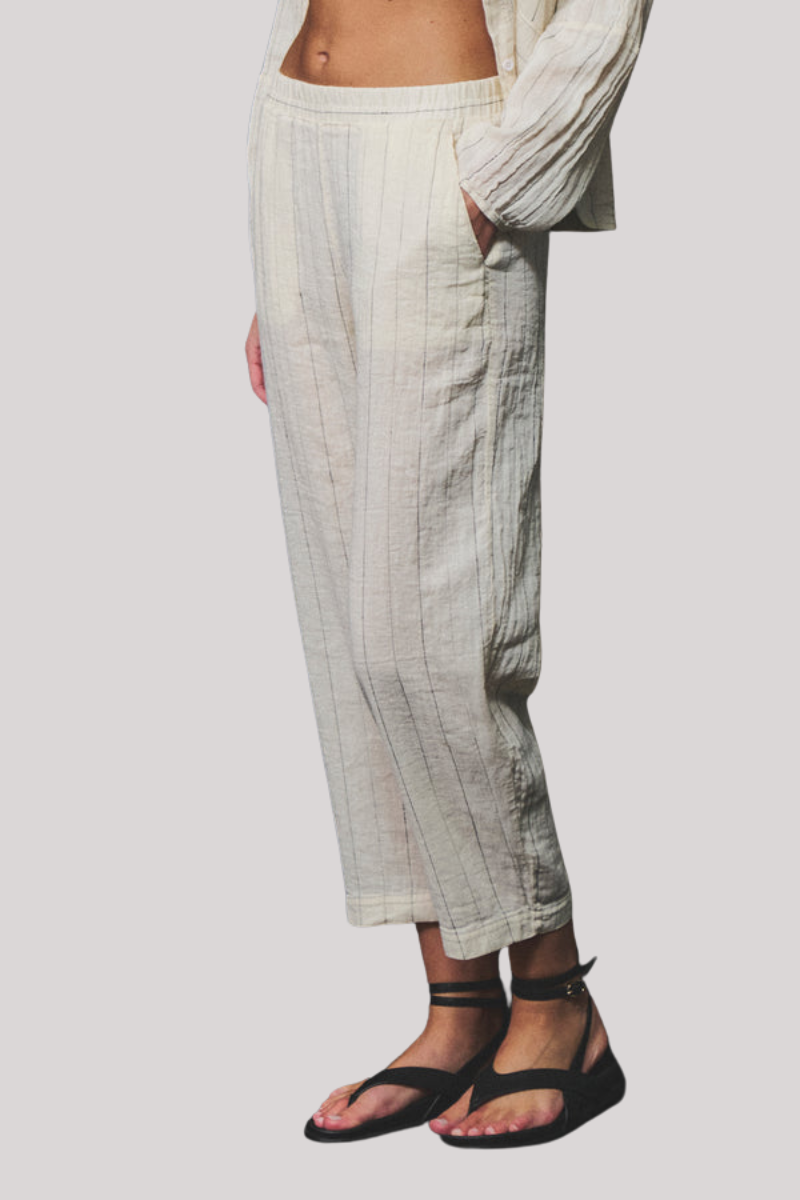 Transit - Relaxed Fit Pinstripe Trousers - MILK
