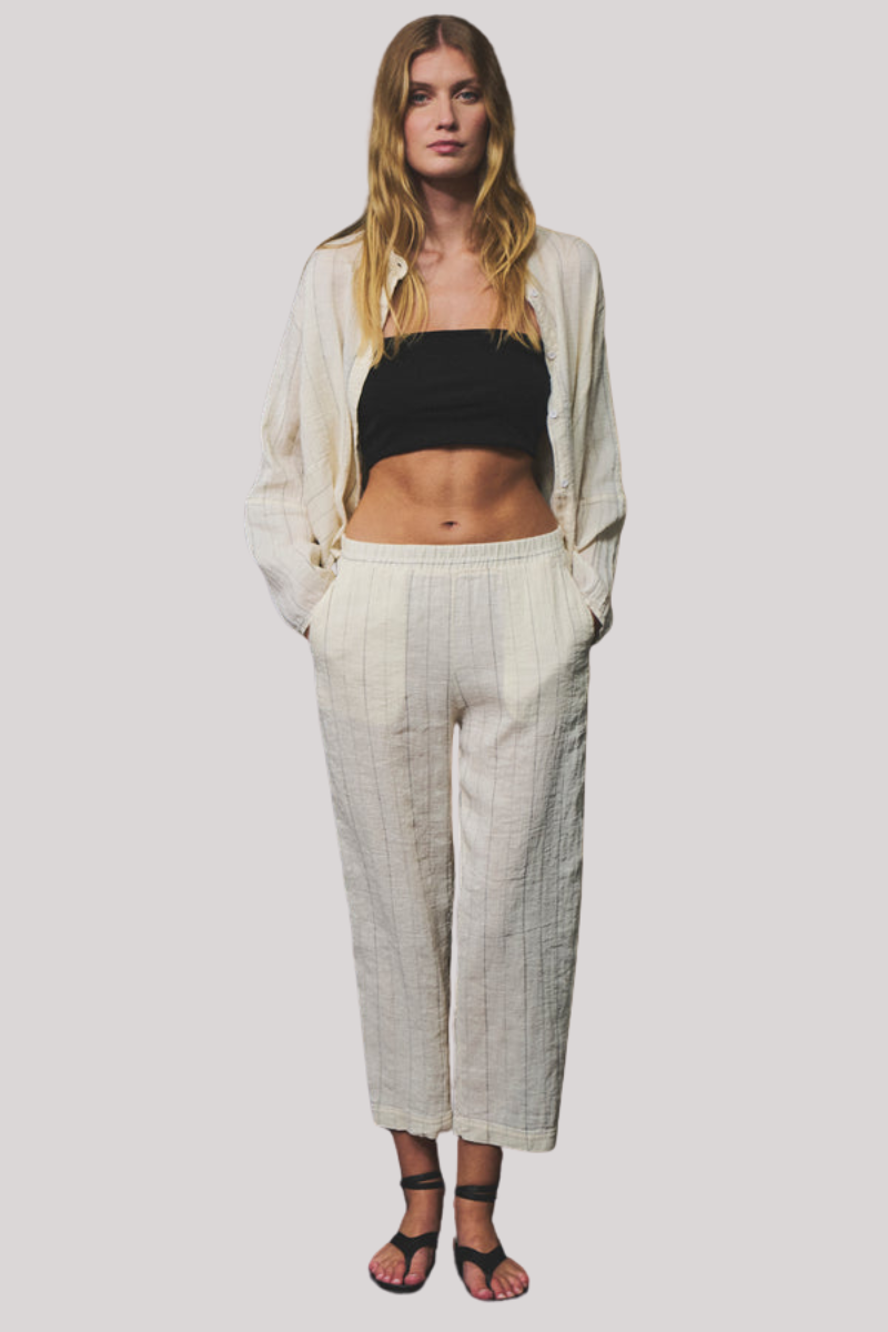 Transit - Relaxed Fit Pinstripe Trousers - MILK