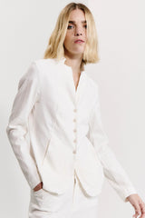 Transit - Slim Fit Mandarin Collar Linen Jacket - MILK