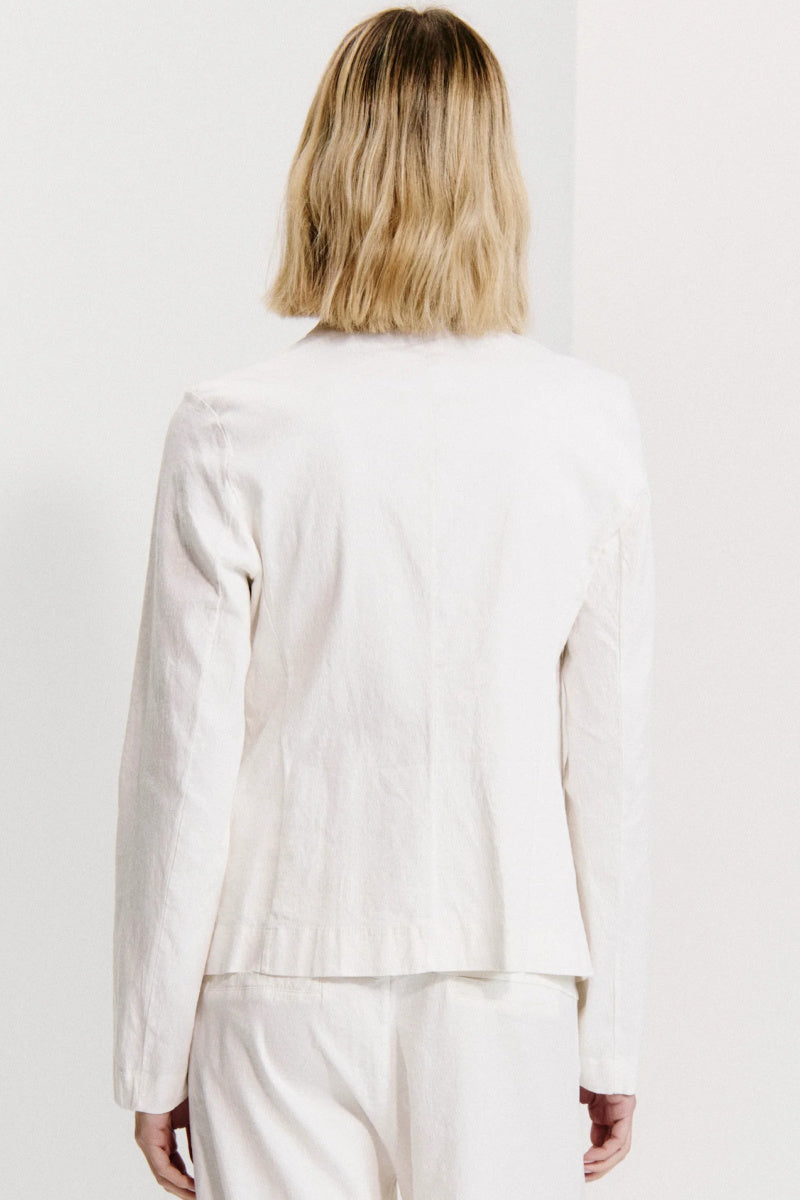 Transit - Slim Fit Mandarin Collar Linen Jacket - MILK