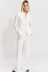 Transit - Slim Fit Mandarin Collar Linen Jacket - MILK