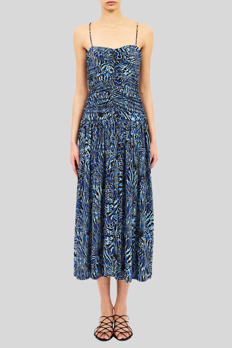 ulla johnson jersey dress Arda Sleeveless in Blue Color:Indie Blue Bouquet color-family:RED Ulla Johnson Cute Short Sleeves Black