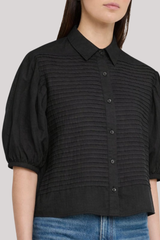 Ulla Johnson - Cordelia Short Sleeve Button Up Top - NOIR