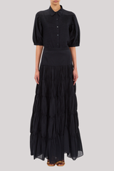 Ulla Johnson - Cordelia Short Sleeve Button Up Top - NOIR