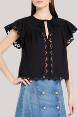 Ulla Johnson - Effie Flutter Sleeve Top  - NOIR