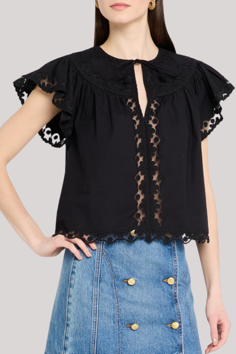 Ulla Johnson - Effie Flutter Sleeve Top  - NOIR