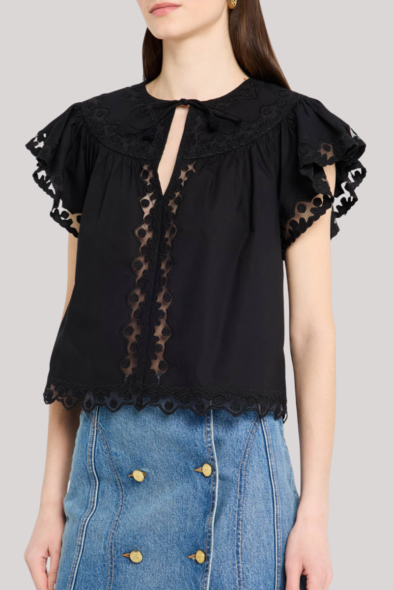 Ulla Johnson - Effie Flutter Sleeve Top  - NOIR