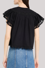 Ulla Johnson - Effie Flutter Sleeve Top  - NOIR