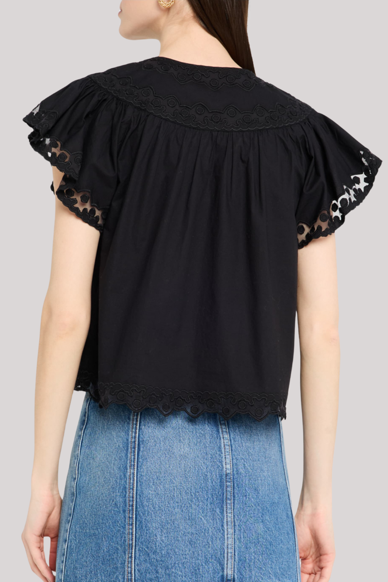 Ulla Johnson - Effie Flutter Sleeve Top  - NOIR