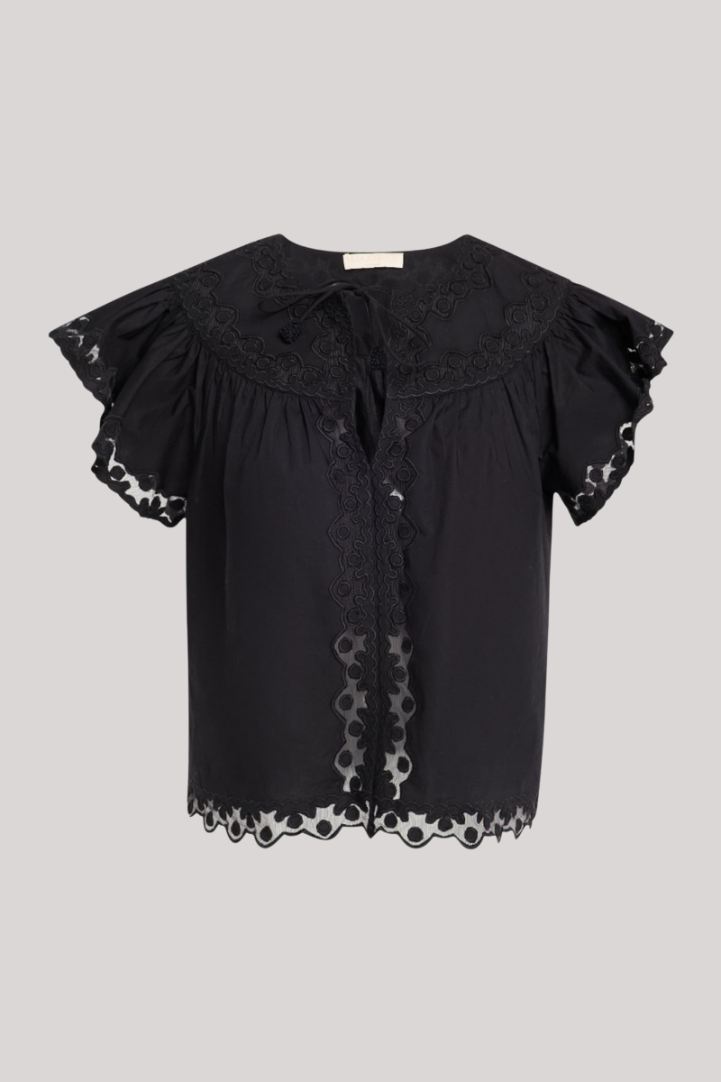 Ulla Johnson - Effie Flutter Sleeve Top  - NOIR