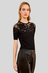 Ulla Johnson - Ella Short Sleeve Lace Top - NOIR