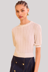 Ulla Johnson - Gemma Short Sleeve Knit Top  - PRISTINE
