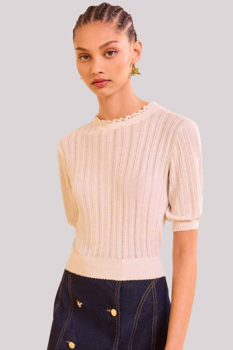 Ulla Johnson - Gemma Short Sleeve Knit Top  - PRISTINE