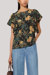 Ulla Johnson - Lena Silk Flutter Sleeve Blouse  - NUIT