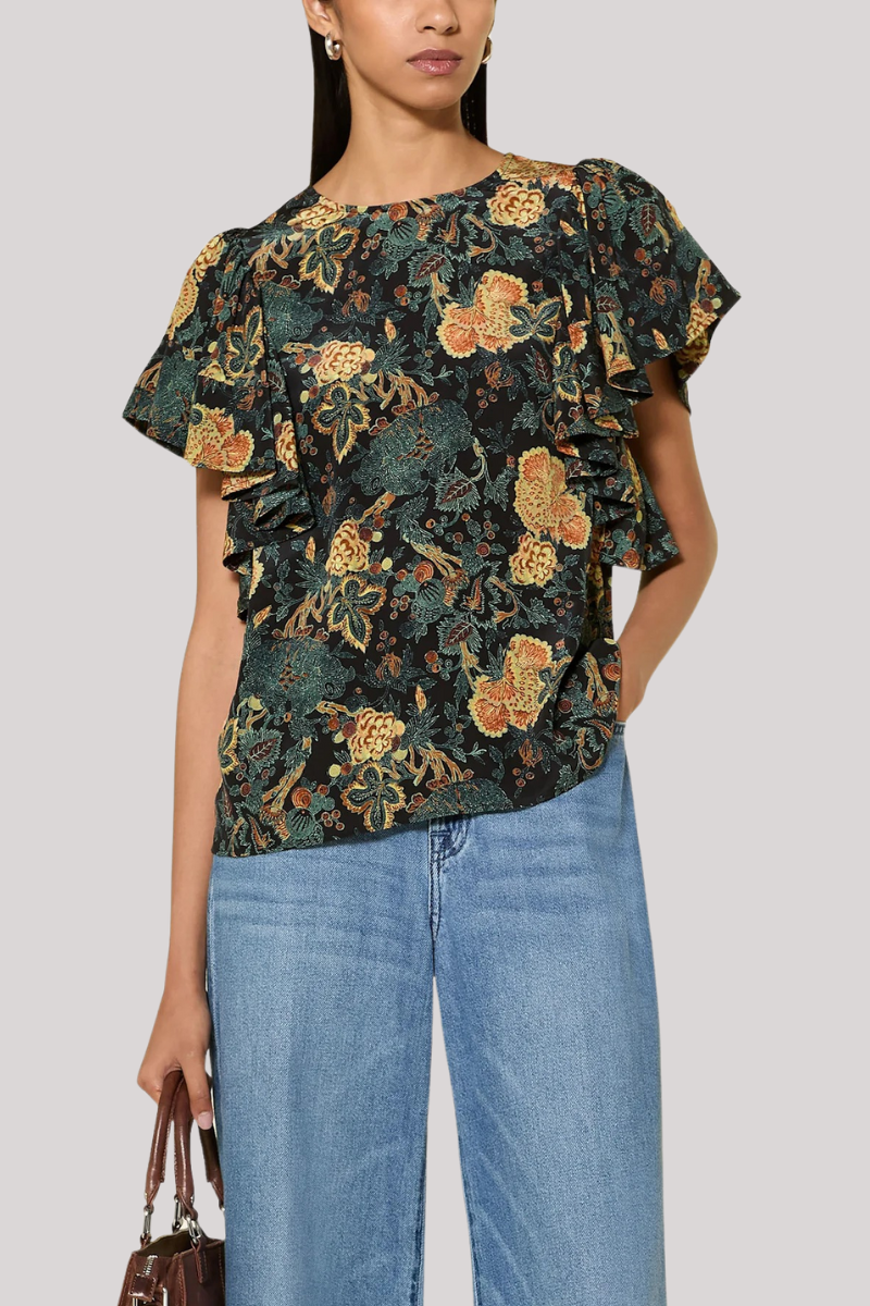 Ulla Johnson - Lena Silk Flutter Sleeve Blouse  - NUIT