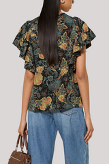 Ulla Johnson - Lena Silk Flutter Sleeve Blouse  - NUIT