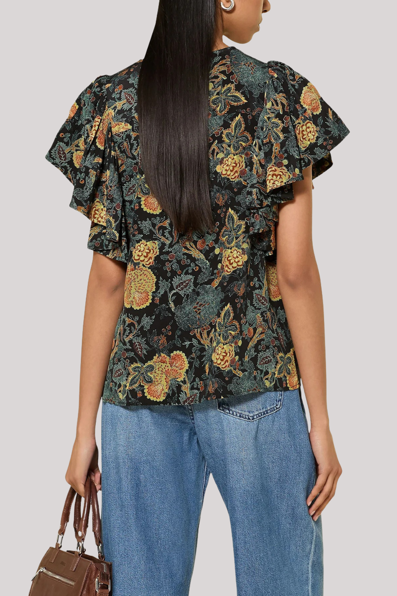 Ulla Johnson - Lena Silk Flutter Sleeve Blouse  - NUIT