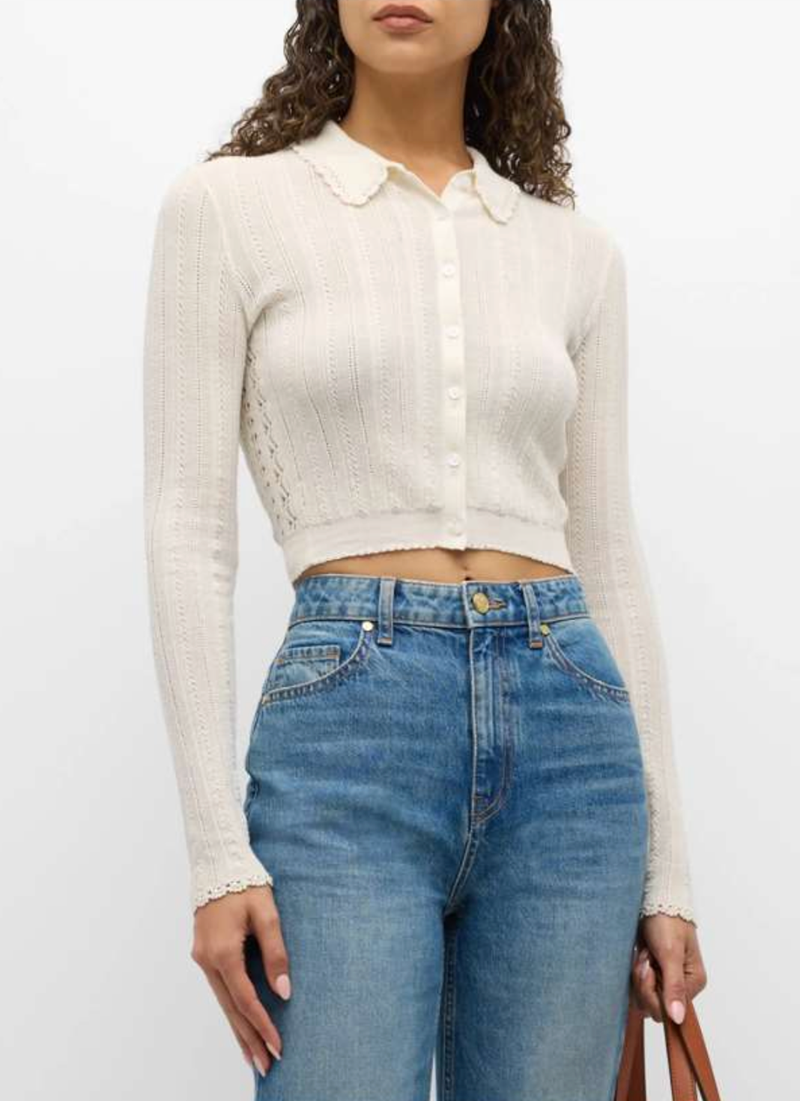 Ulla Johnson - Lottie Silk Cotton Pointelle-Knit Crop Top - ALABASTR