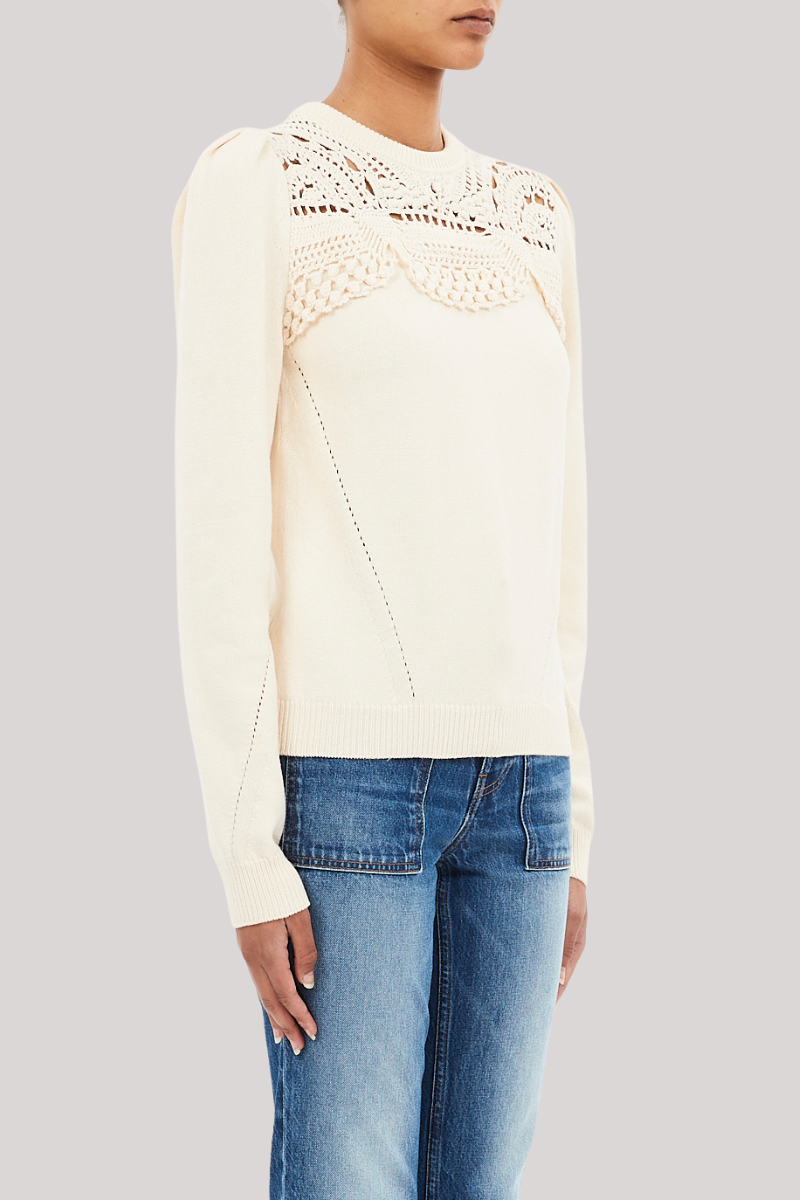 Ulla Johnson - Lucette Long Sleeve Pullover With Crochet - COWRIE