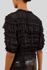 Ulla Johnson - Mabel Short Sleeve Silk Top - NOIR