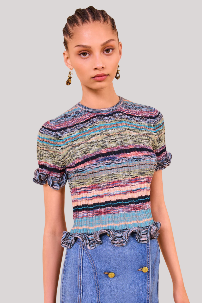 Ulla Johnson - Miya Short Sleeve Knit Top - AZURITE