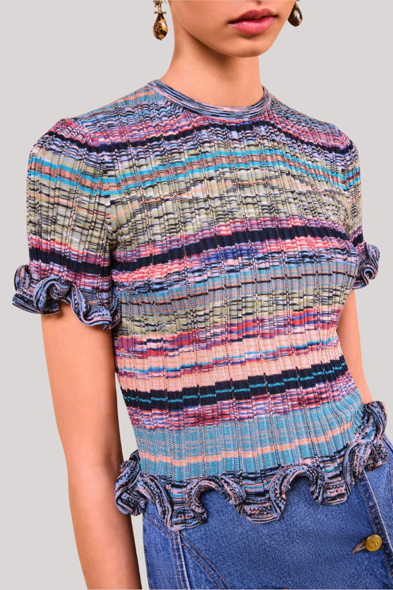 Ulla Johnson - Miya Short Sleeve Knit Top - AZURITE