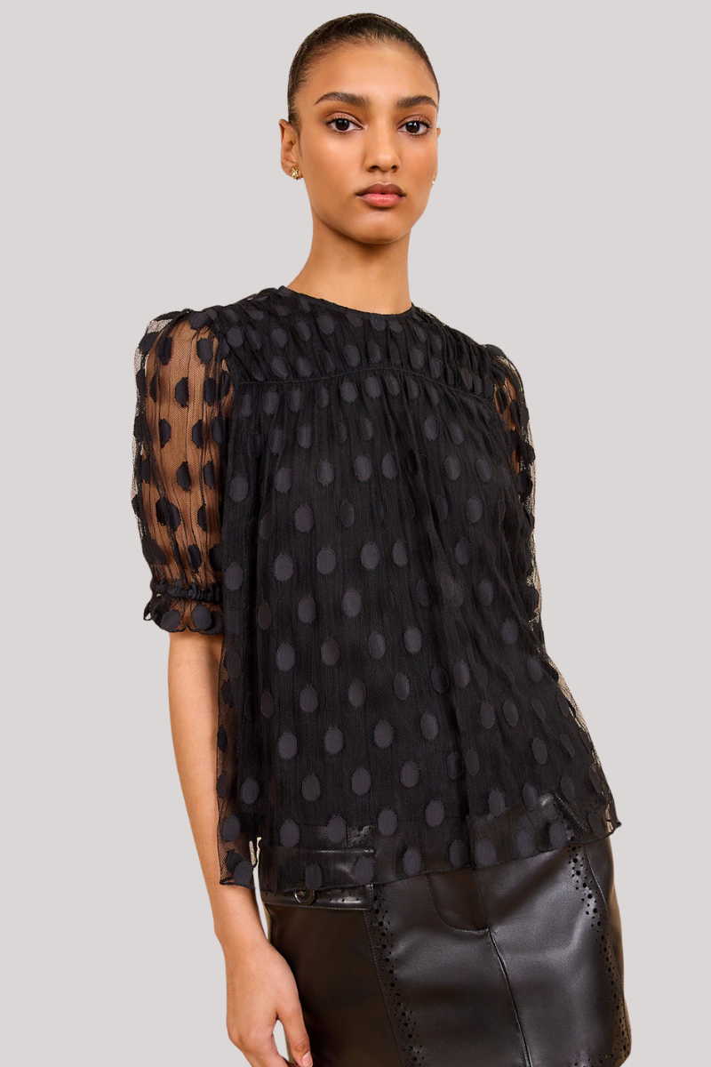Ulla Johnson - Nitara Lace Short Sleeve Blouse  - NOIR