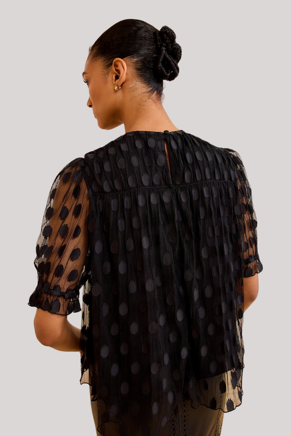 Ulla Johnson - Nitara Lace Short Sleeve Blouse  - NOIR