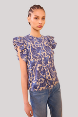 Ulla Johnson - Sienna Flutter Sleeve Top - OCEAN