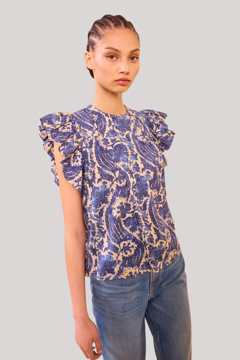 Ulla Johnson - Sienna Flutter Sleeve Top - OCEAN