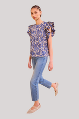 Ulla Johnson - Sienna Flutter Sleeve Top - OCEAN