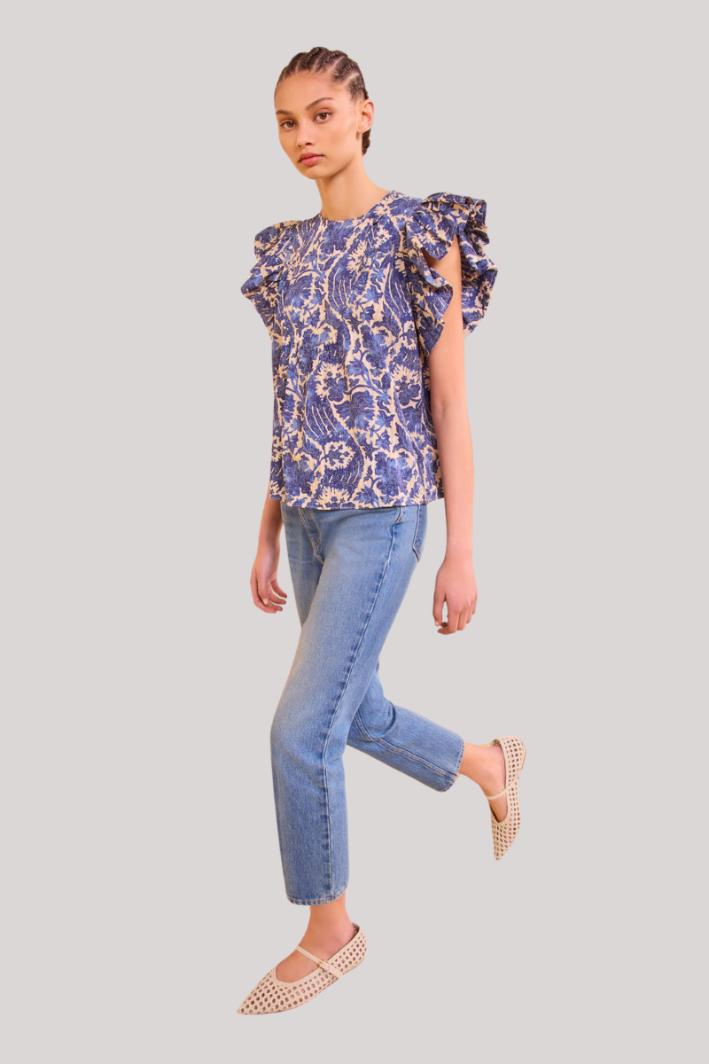 Ulla Johnson - Sienna Flutter Sleeve Top - OCEAN