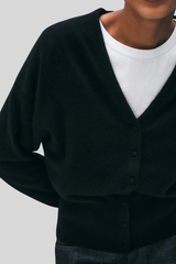 White + Warren - Cashmere Deep V Cardigan - BLACK