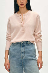 White + Warren - Cashmere Featherweight Button Henley - PINKSAND