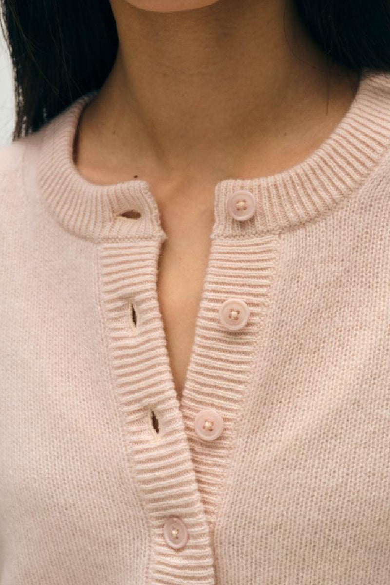 White + Warren - Cashmere Featherweight Button Henley - PINKSAND