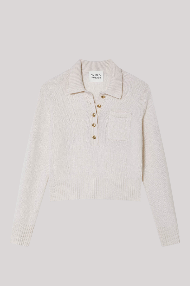 White + Warren - Cashmere Gold Button Polo - SFTWHITE