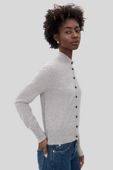 White + Warren - Cashmere High Neck Cardigan - GRYHEATH