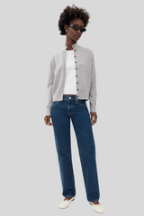 White + Warren - Cashmere High Neck Cardigan - GRYHEATH
