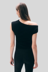 White + Warren - Cashmere Off Shoulder Top - BLACK