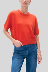 White + Warren - Cashmere Relaxed T-Shirt - POPPYRED