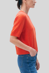 White + Warren - Cashmere Relaxed T-Shirt - POPPYRED