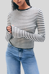 White + Warren - Cashmere Striped Pointelle Top - SFTWHTBL
