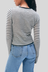 White + Warren - Cashmere Striped Pointelle Top - SFTWHTBL