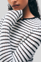 White + Warren - Cashmere Striped Pointelle Top - SFTWHTBL